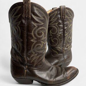 Dunbar Men's 10.5 Brown Leather Western Boots Cowboy Biker Trucker Handcrafted